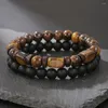 Bracelets porte-bonheur Bracelet en pierre naturelle Vintage pour hommes 8mm oeil de tigre noir givré perle ensemble bijoux
