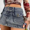 Kjolar koreanska kawaii denim veckad kjol y2k prepply vintage hög midja ruffles jeans mini egirl harajuku grunge punk streetwear 230519