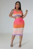 Vestido de dos piezas Color Patchwork Mano Crochet Punto 2 Faldas Conjunto Mujeres Verano Correas espaguetis Sin espalda Crop Top Bodycon Midi Falda Trajes 230518