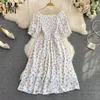 Grundläggande avslappnade klänningar Yornmona Limited Big Sales Summer Floral Print Women Dress Korean Fashion Puff Sleeve Split Long Lady Beach Vestidos 230518