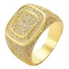 Mens Rings Hip Hop Jewelry Iced Out Diamond Ring Micro Pave CZ Yellow Gold Plated Ring Nice Gift for Friend