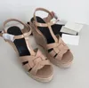 Luxury Women Designer Sandal Tribute Woven Leather Espadrille Wedge Sandals Calfskin Leathers Wedges Heeled Open Toe Summer Pumpar 35-43 With Box