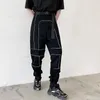 Men's Pants 2023Pants Male Reflective Casual Men Stripe Women Belt Streetwear Hip Hop Harem Pant Couple Jogger Sweatpants Trousers