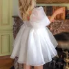 Grundläggande casual klänningar kvinnor puffhylsa tyll tutu prinsessan klänning kvadrat krage mesh ruffle bubbla kjol bröllop kväll fest prom mini fairy 230518