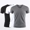 T-shirts hommes T-shirt pour hommes couleur pure col en V hauts à manches courtes T-shirts hommes T-shirt collants noirs homme T-shirts fitness pour vêtements masculins TDX01 230519