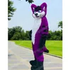 Performance purple Long Fur Husky Dog Mascot Costume Halloween Christmas Fancy Party Dress Cartoon Character Outfit Suit Carnival Party Outfit For Men Women