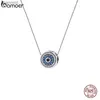 Bamoer 100% Sterling Sier Blue Crystal Evil Collana Lucky Eye Catena al collo per le donne Regalo di compleanno Fine Jewelryl230519