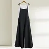 Kvinnor Tvåbitar byxor Casual Loose Jumpsuit Kvinnor Summer Solid Cotton Linen Straps Wide Leg Dungaree Bib Overallly Overveless Overdimensionerade Jumpsuits 230519