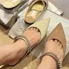 Горячие летние сандалии Slipper Ladies Bing Насосы роскошные бренды женские высокие каблуки кристаллы.