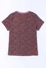 Rotes O-Ausschnitt-Kurzarm-T-Shirt mit Geparden-Print 24IO#