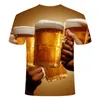 Men's T Shirts Summer Novelty 3D T-shirt Mug Beer Print Hip Hop Round Neck Short Sleeve Men And Women Top Wholesale