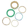 Charm Armband 6st/set Boho Green Stone Beads Armband Set for Women Fashion Elastic Crystal Wristband Female Smyckespresent