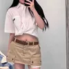 khaki work clothes short skirt women's 2023 summer new high waist versatile bag hip A-line pocket skirt