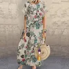 Plus storlek klänningar storlek boho klänning 5xl blommor tryck kort ärm baggy kaftan sommar lös casual bomull linne sundress vestidos 230518