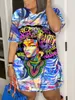 Plus size jurken LW maat Figuur Street Letter Print Patchwork Blue Knie Length Dress Oversized T -shirt Dames zomer Y2K Outfit vriendje T -shirt 230519