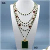 Pendentif Colliers Guaiguai Bijoux Naturel 5 Rangées Blanc Perle Rouge Or Cristal Lunette Vert Chaîne Déclaration Collier Jades Pour Les Femmes Dhheo