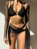 Damenbadebekleidung 4 Stück Halter Bikini Badeanzug Cover Up Top mit Strandrock Sexy Frauen 2023 Baden Schwimmen Badeanzug Beachwear