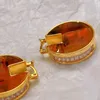 Boucles d'oreilles créoles CELI français Vintage ambre rond élégant métal plaqué or luxe accessoires à la mode bijoux pour femme