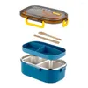 Dinnerware Sets Leak-Proof Bento Box Set Microwave Adult Student Container Large Capacity Double Layer Stainless Steel Lunch