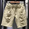 Shorts pour hommes été blanc noir kaki hommes déchirés jeans droits courts mode hip hop bermuda trous casual denim shorts cargo 230519