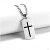 Pendant Necklaces Cross Pendants Bible Lords Prayer Dog Tags Gold Sier Black Color Stainless Steel Christian Jewelry For Men Drop Del Dh29C