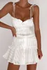 Podstawowe sukienki swobodne Soolasea eleganckie letnie kobiety spaghetti pasek biała sukienka bawełniana malowniczka mini -ramy bez ramiączek impreza żeńska 230518