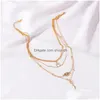Pendant Necklaces Gold Sier Color Crescent Moon Eye Arrow Necklace Women Vintage Mtilayer Tassel Collar Jewelry Giftpendant Drop Del Dh7Db