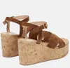 Summer Women's Sandals italienska trä kilskor Suede Cross Ankle Buckle Open Toe Dålig tjock sula visar Elegant kvinnors sexiga charm EU35-42