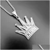 Pendant Necklaces Trendy Titanium Steel Necklace For Mens Gold Plated Rhinestones King Crown Hip Hop Jewelry Gift Drop Delivery Penda Dhetx