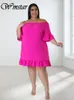 Plus Size Kleider Wmstar Größe für Frauen Solide Schulterfrei Elegant mit Bandage Midikleid Sommerkleidung Großhandel Drop 230518