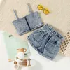 Completi di abbigliamento Bambini Neonate Completi in denim Canotta con cinturino per spaghetti con pantaloni corti per abbigliamento casual quotidiano 18M-6T