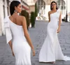 Vestidos Satin Mermaid Wedding Dresses Sexy One Shoulder Sleeveless Bridal Gown White/Ivory Beach Wedding Party Gown with Bow