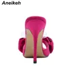 Slippers Aneikeh Sexy Fashion Silk Butterfly-Knot Patchwork PVC Shallow NEW 2023 Summer Head Peep Toe Stiletto High Heels Sandalias Mujer J230519