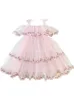 Girl's Dresses Kids Layered Dresses for Girls Summer Cute Little Girls Off-Shoulder Princess Dress Lace Flowers Embroidery Toddler Kids Costume 230519