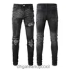 Pantalon 8666 American Denim Man Amirres Européen et Jeans Designer High Street Fashion Hommes Plissés Jeans Fleur De Cajou Slim Leggings Black Denim Pa GUST