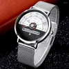 Relógios de pulso 2023 Alta graça Star Moon Calendário Man Watch For Men Black Surface Silver Aço Mesh Cinturoso Relógios Simples Moda