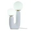 Art Deco Bedroom Table Lamp Bedside Light with 2 Ball Glass Lampshade and Resin Body Desk Lamps for Living Room Children room