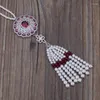 Pendant Necklaces Boho Bohemia White Pearl Beaded Tassel With Wine Red Dark Blue CZ Crystal Charm Beads Chain Necklace For Women
