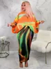 Sukienki w dużych rozmiarach Rozmiar African dla kobiet Chic Szybka rękawów nietoperzy Druk V-Neck na plaży Maxi Robe Female Vestidos 230518