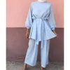 Etnische kleding Moslim Co Ord Two Piece Set Ramadan Hoge kwaliteit bescheiden Abaya Women Islamitische Eid Top en Pants Baju Kurung Drop