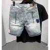 Mens jeans rippade denim shorts ljusblå femte byxor trendiga allmatch lös ull delad kort 230519