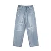 Hommes Jeans D'été Déchiré Bleu Coupe Lâche Trou Wideleg Pantalon Casual Mode Pantalon Streetwear Haute qualité Denim Homme Vêtements 230519