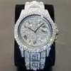 Relojes de pulsera Reloj de joyería Hombres Moissanite Diamond Day Fecha para el reloj de pulsera de cuarzo de plata de lujo Hip Hop Iced Out