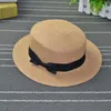 Sombrero de paja Color sólido Sombrero para el sol Mujer Moda Panamá Sombrero Simple Verano Playa Sombrero Mujer Casual Ala plana Arco Diseño Sombrero G220301