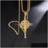 Pendant Necklaces Hip Hop Stainless Steel Inri Crucifix Jesus Cross Pendants Necklace For Men Rapper Jewelry Drop Delivery Dhc9K