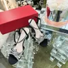 Viv Bling Strass Satin Sandale Strassverzierung Offenes Zehendesign des Lippenstiftetuis Plateaudesigner Fabrikschuhe mit Box