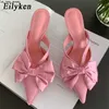 Hausschuhe Eilyken 2023 Neue Bogen-knoten Frauen Slipper Mode Pointes Toe Slip Auf Damen Schuhe Elegante Dünne High Heel Sandale j230519