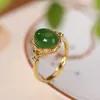 Pierścienie klastra S925 Sterling Srebrne złoto pozłacane Hetian Jade Pierścień Osobowość