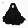 Vêtements ethniques Jersey extensible foulard noir pendentifs perlés sur une extrémité doux coton châle femmes musulmanes Wideshawl Hijab