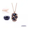 Pendant Necklaces Natural Stone Wrap Braid Necklace Black Obsidian Adjustable Women Men Vintage Jewelry Drop Delivery Pendants Dhmdw